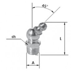 Ingrassatore idraulico 45&deg; UNI 7663 B M10X1 L25,5 Ch 11 Confezione 10 pz.-IH45010